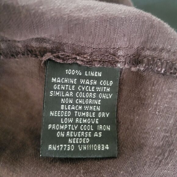 Sleeveless V-Neck Brown Ruffled Linen Dress ~ XL - Picture 7 of 7